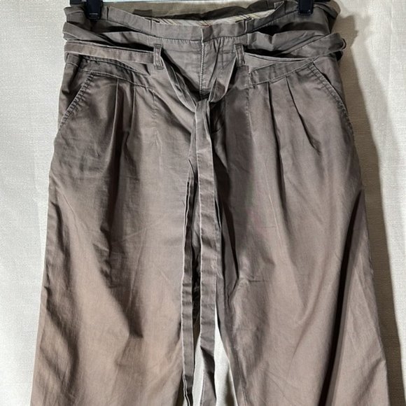 Cartonnier Anthropologie Olive Green Paperbag Tie Waist Cotton Pants size 2 - Picture 1 of 11